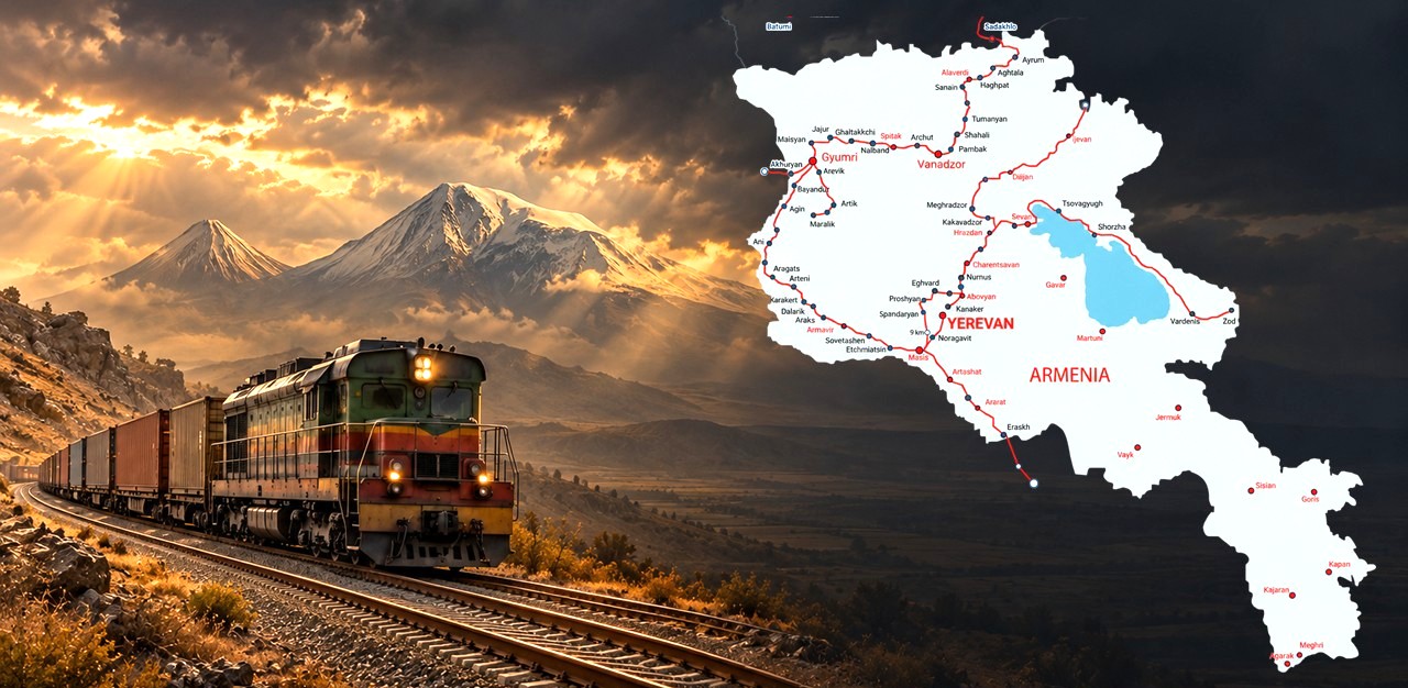 Symbolische Darstellung des TRIPP-Korridors und Armeniens geopolitischer Lage im Südkaukasus